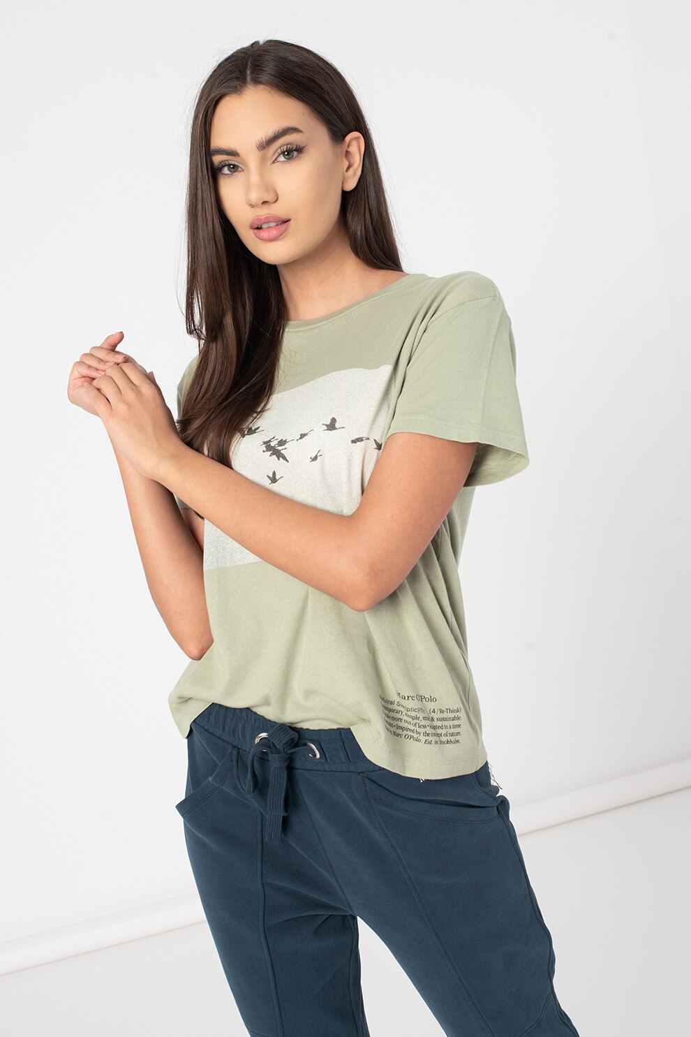 Marc O'Polo, Tricou de bumbac cu imprimeu, Verde