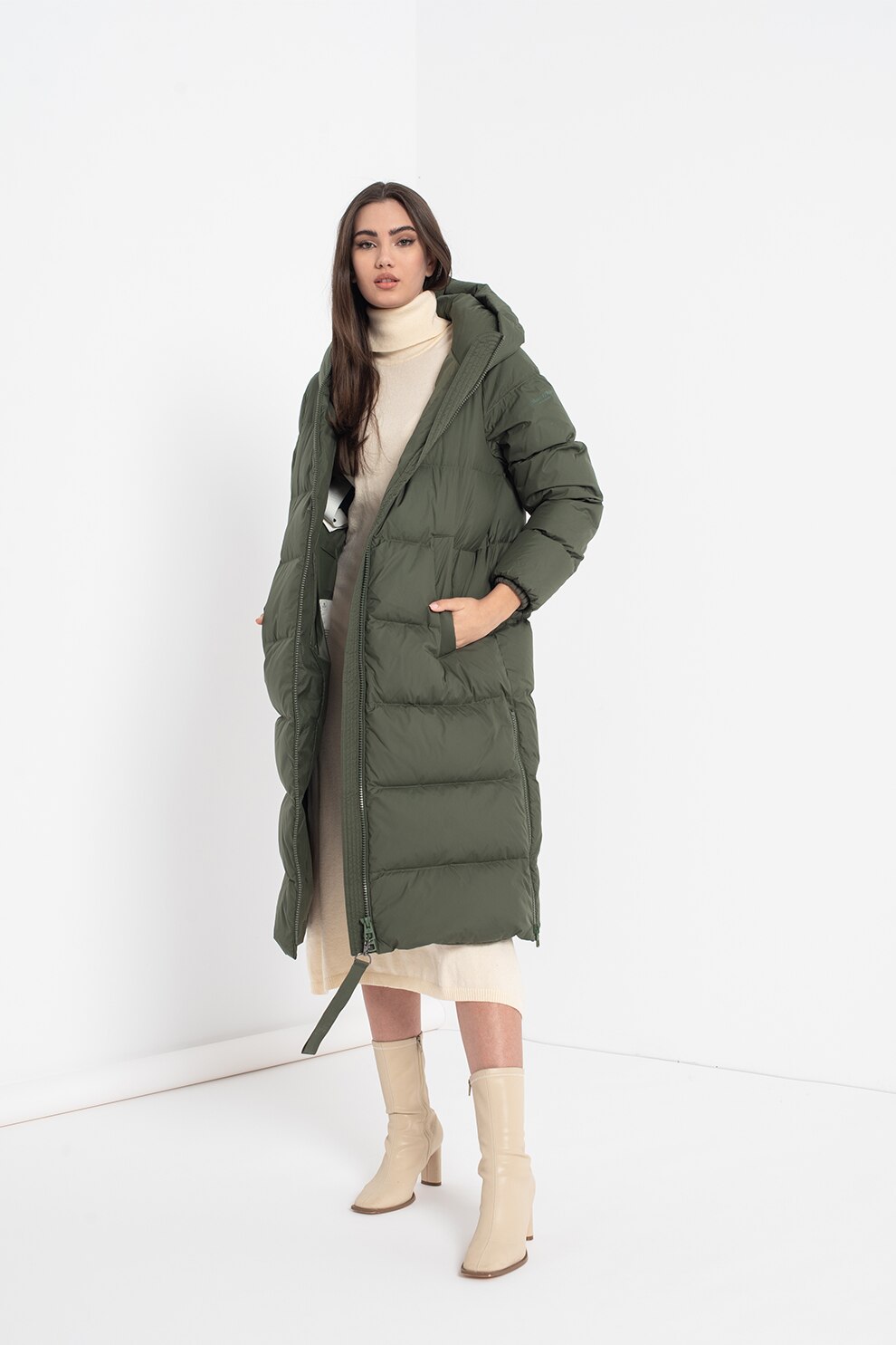 Marc O'Polo, Geaca lunga cu umplutura de puf, Verde feriga
