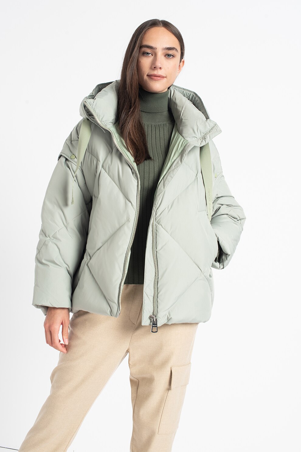 Marc O'Polo, Jacheta bufanta supradimensionata cu maneci detasabile, Verde pal