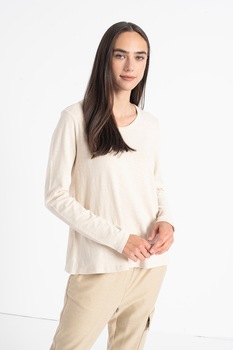 Marc O'Polo, Bluza din bumbac cu decolteu rotund, Bej Marc O'Polo, Bluza din bumbac cu decolteu rotund, Bej