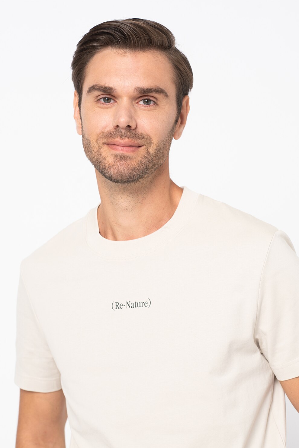 Marc O'Polo, Tricou de bumbac cu text, Bej