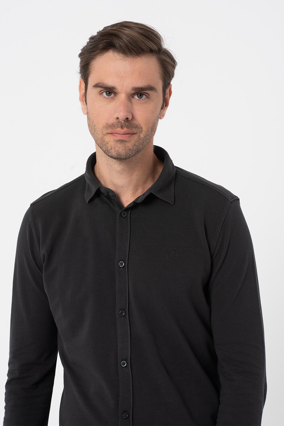 Marc O'Polo, Camasa din bumbac organic pique, Verde inchis