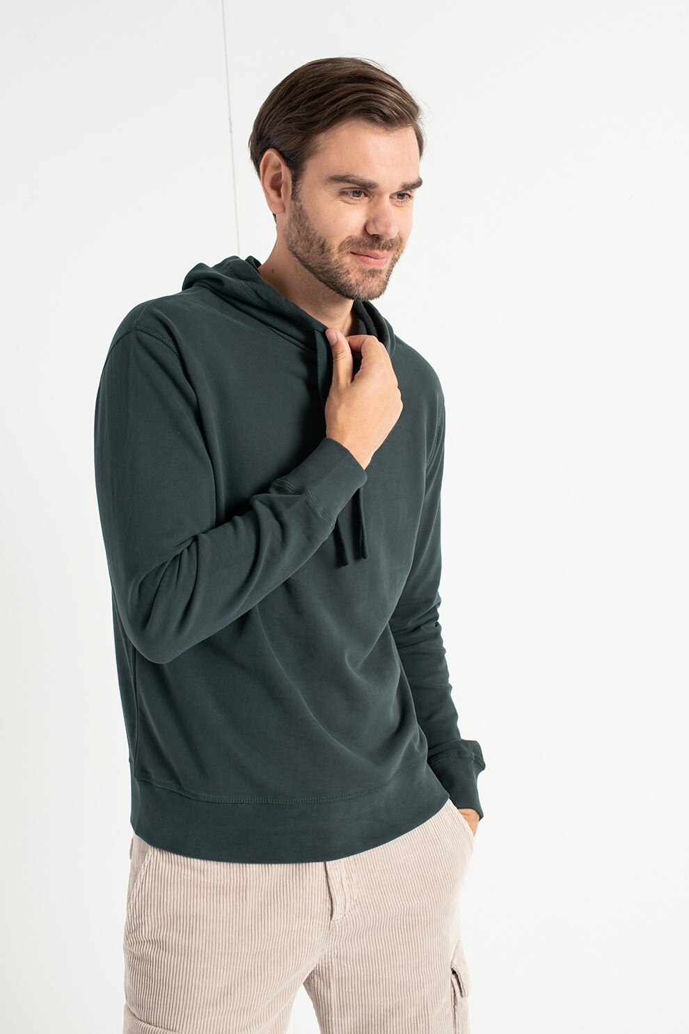 Marc O'Polo, Hanorac de bumbac organic cu snur de ajustare, Verde englez