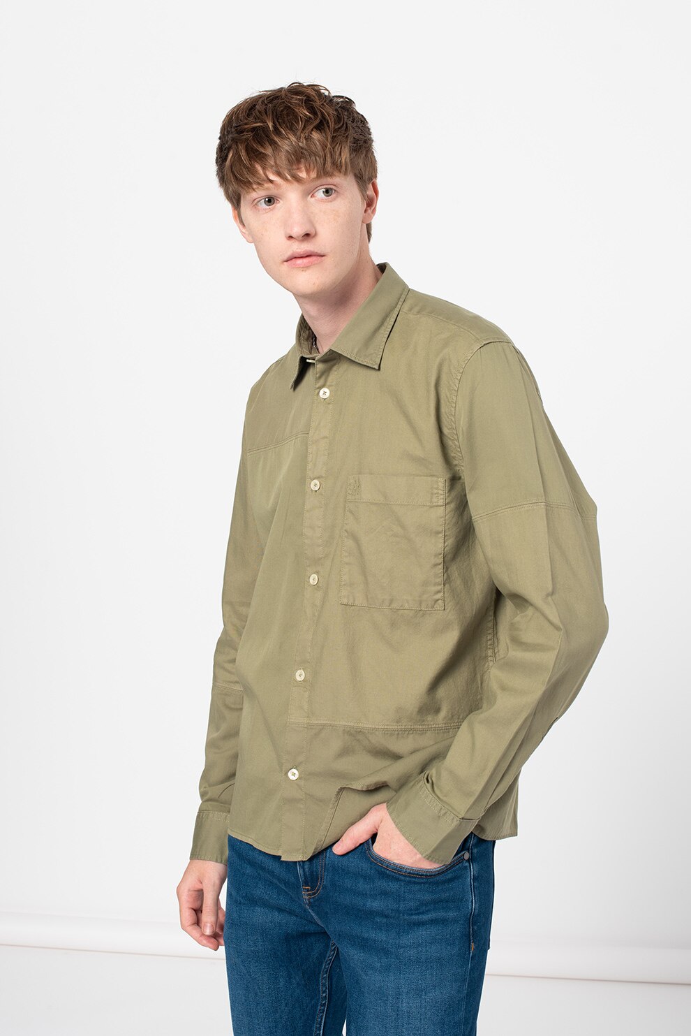 Marc O'Polo, Camasa de bumbac cu buzunar pe piept, Verde sparanghel