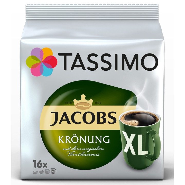 Capsule cafea Tassimo Jacobs Krönung XL, 16 bauturi x 195 ml, 16 capsule