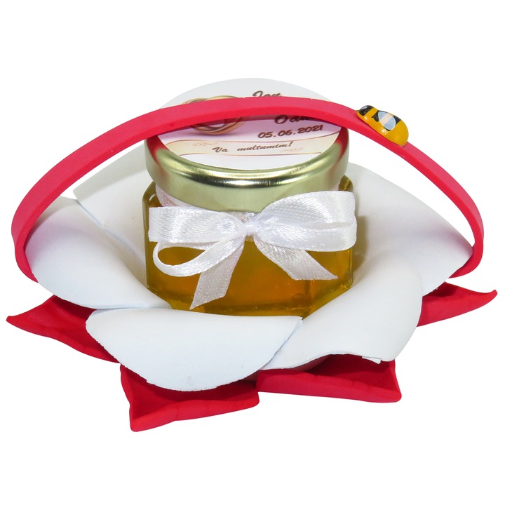 Esküvői anyakönyvi kivonat vagy keresztelő üveg mézes 90 g szív alakú, kézzel készített kosárban - DSBC1694 - 23:00 Események