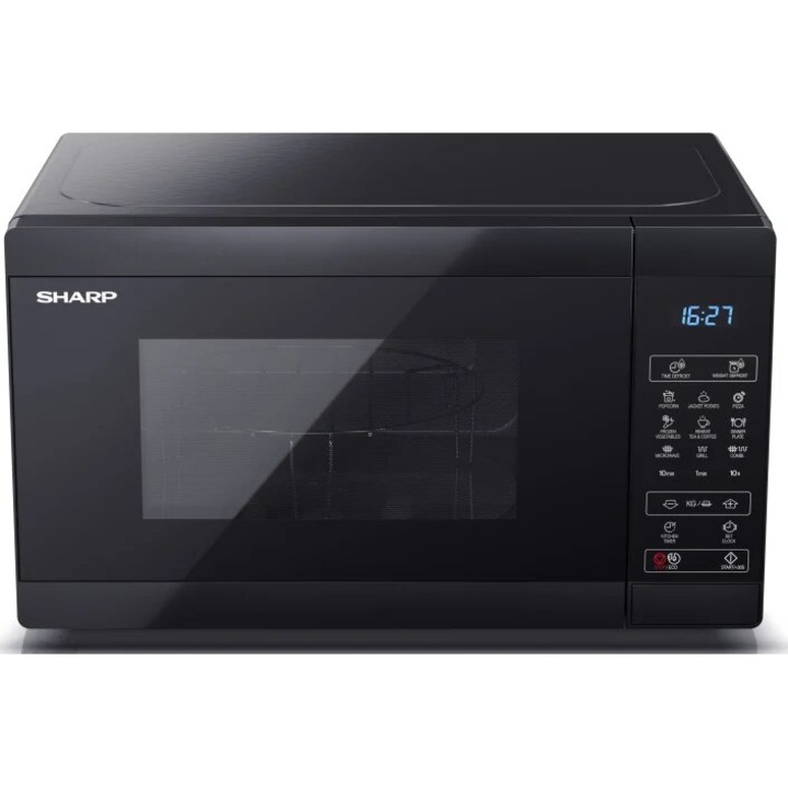 Микровълнова фурна Sharp YC-MG02EB, 20 л, 800 W, Дигитална, Grill, EasyClean, Eco Function, Child Lock, Черен