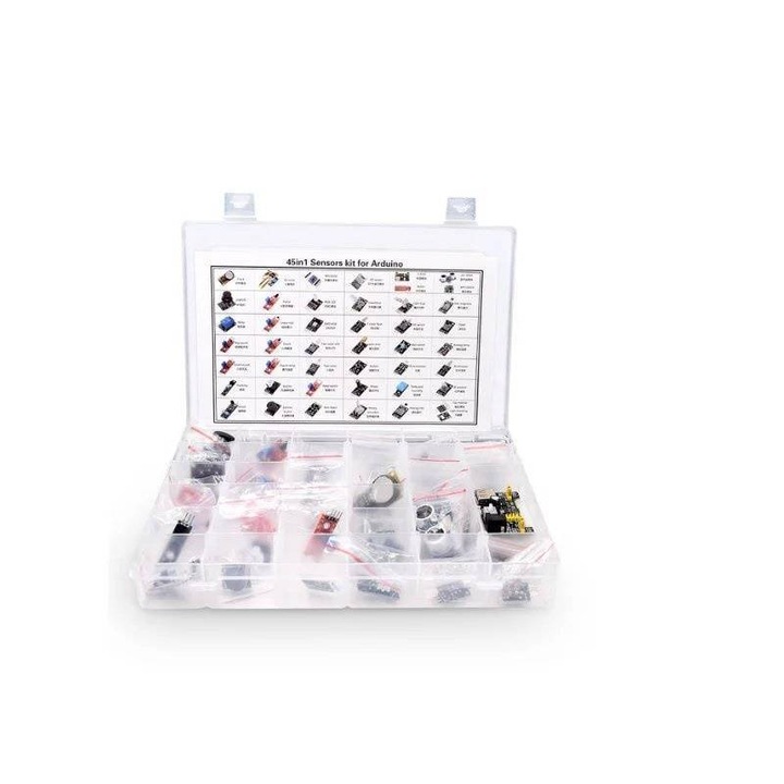 Set 45 de module si senzori pentru diferite proiecte de automatizari bazate pe platforme de dezvoltare Arduino
