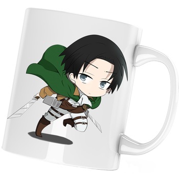 Cana Captain Levi Attack on TItan AOT Anime Manga, alba, 330 ml Cana Captain Levi Attack on TItan AOT Anime Manga, alba, 330 ml