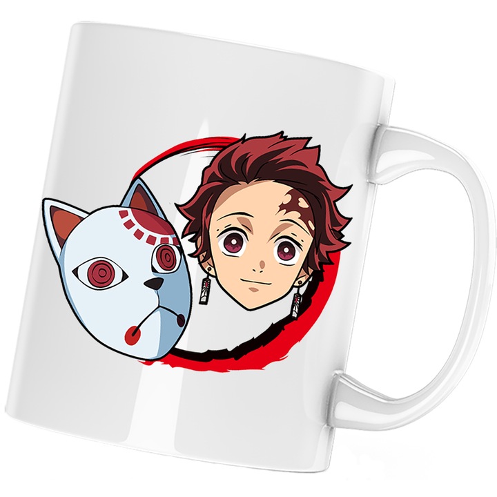 Чаша Demon Slayer Tanjiro Kamado Masca Japoneza, Бял, 330 мл