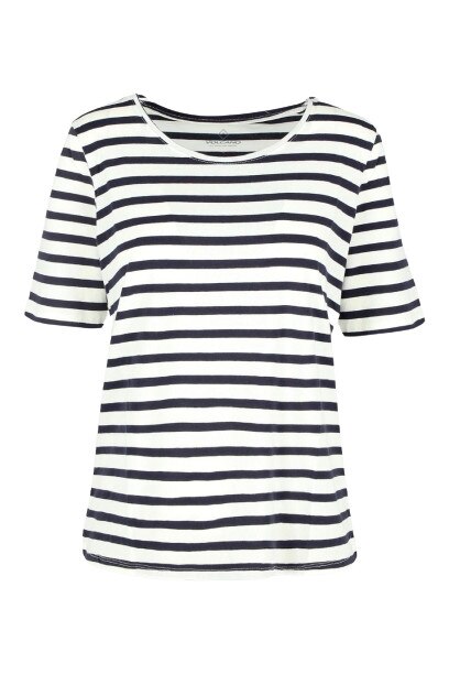 Tricou Volcano T-Sati, Imprimeu dungi, Bumbac/Elastan, Alb/Bleumarin, Alb/Bleumarin