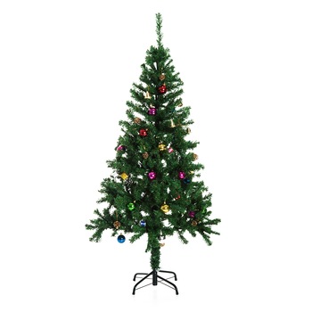 Brad artificial Homcom, Inaltime 180 cm, Globuri decorative, Verde Brad artificial Homcom, Inaltime 180 cm, Globuri decorative, Verde
