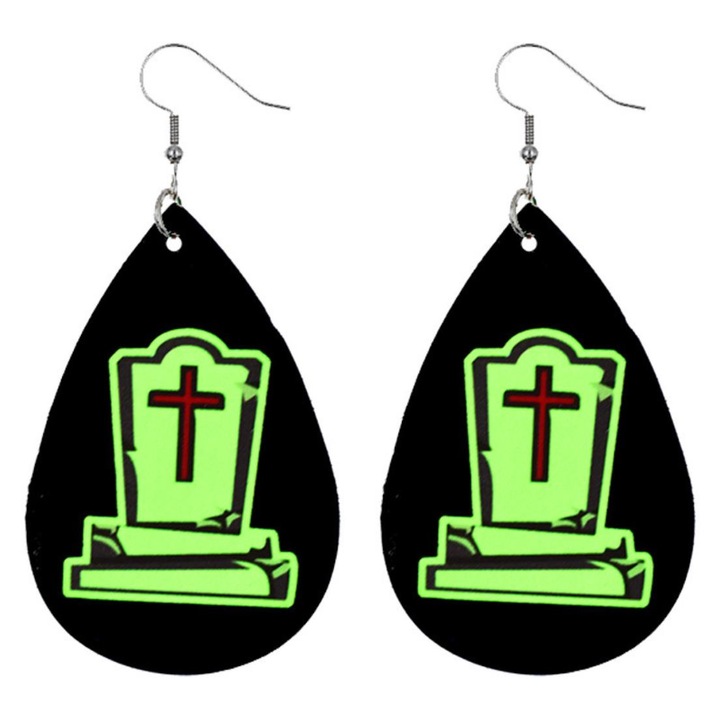 Обеци Pili-Paradise, Кожени, Кръст, За Хелоуин, Черен/Зелен