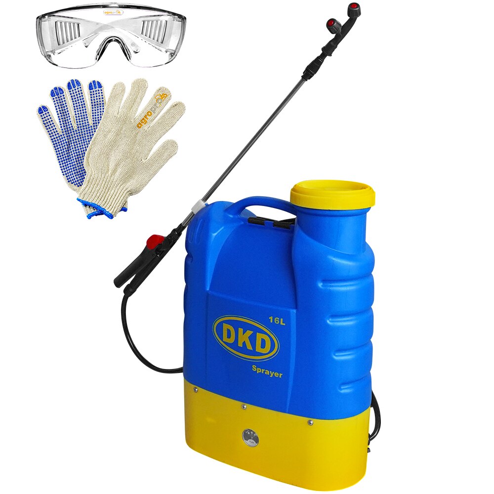 Set Vermorel electric DKD KF-16C16, albastru, rezervor 16 L, 3 capete, manusi, ochelari protectie