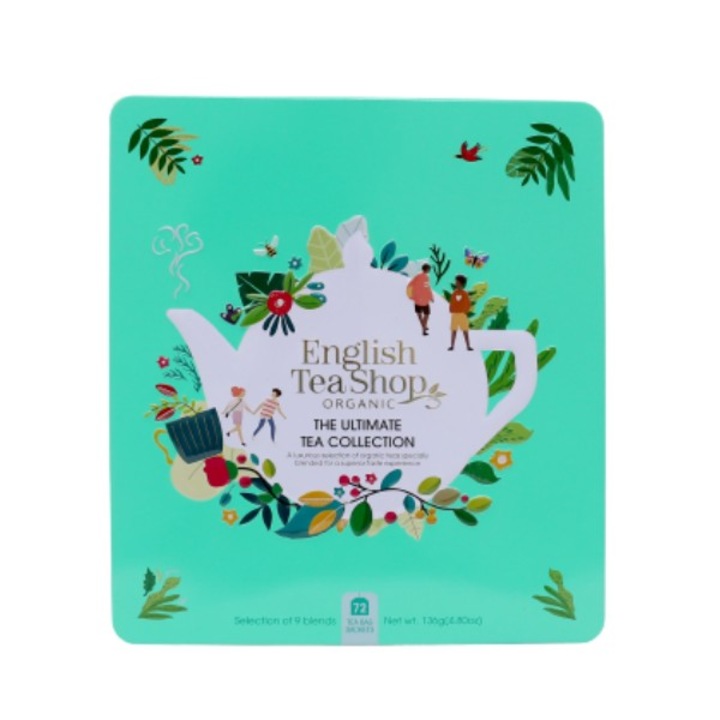 English Tea Shop Ínyenc Bio Teaválogatás Türkizkék Fémdobozban - filter, 72 db, 136 g
