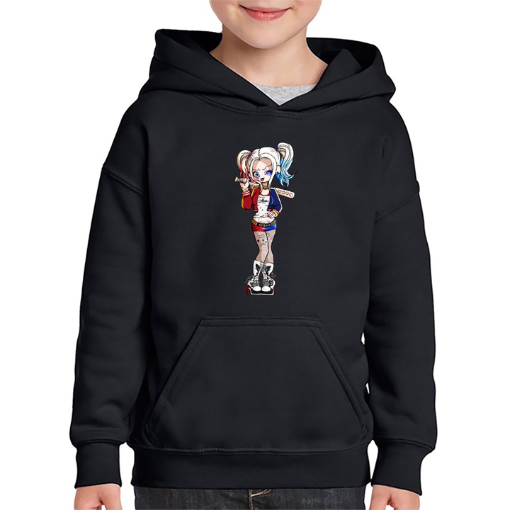 Hanorac copii Joker Harley Quinn Queen Gangster Bad Girl, Negru