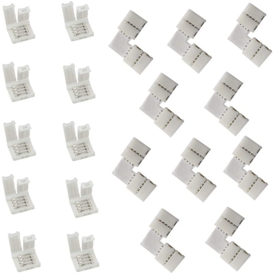 Set 10 conectori FAC, pentru banda RGB LED 5050, Forma de L, Alb
