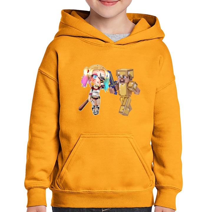 Hanorac copii Joker Harley Quinn Minecraft Gold Skin, Portocaliu