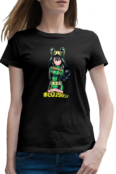 Női Póló Tsuyu Asui Hero Academia Anime Manga, Fekete