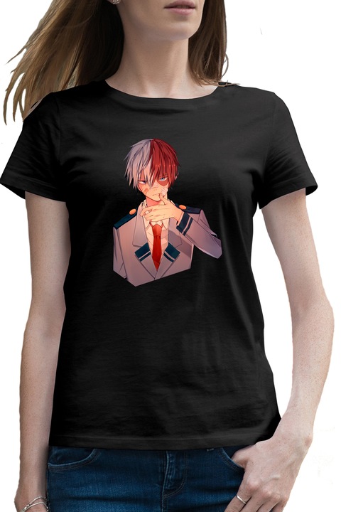 Női Póló Todoroki Hero Academia Anime Manga, Fekete