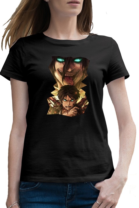 Női Póló Attack on Titan Eren Anime Manga Művész, Fekete