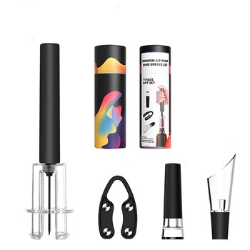 Set cadou 4 in 1 pentru vin, Pompa de presiune a aerului, Deschizator pentru sticle de vin, Taietor de folie, Picurator de vin si Dop Set cadou 4 in 1 pentru vin, Pompa de presiune a aerului, Deschizator pentru sticle de vin, Taietor de folie, Picurator de vin si Dop