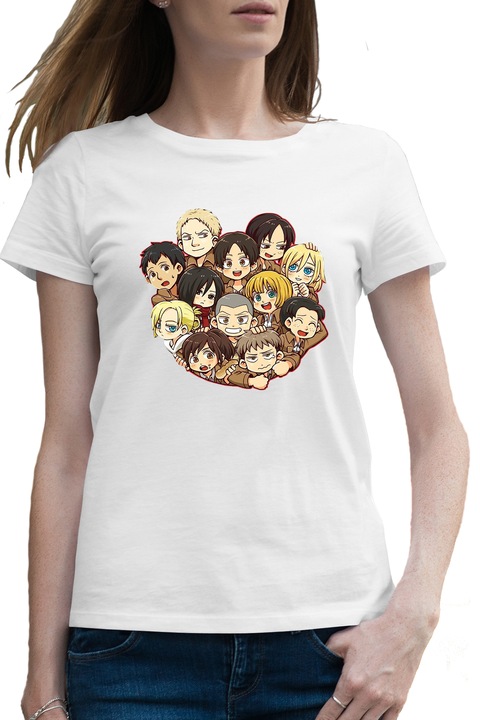 Női Póló Attack on Titan Team Gang Anime Manga, Fehér