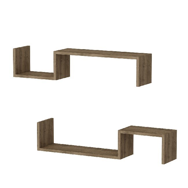 Set 2 rafturi de perete Homemania, 95.4 x 19.5 x 19.5 cm, Lemn, Maro