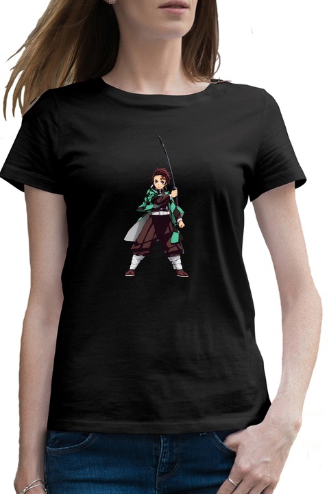 Női Póló Demon Slayer Kamado Tanjiro Kimetsu no Yaiba, Fekete