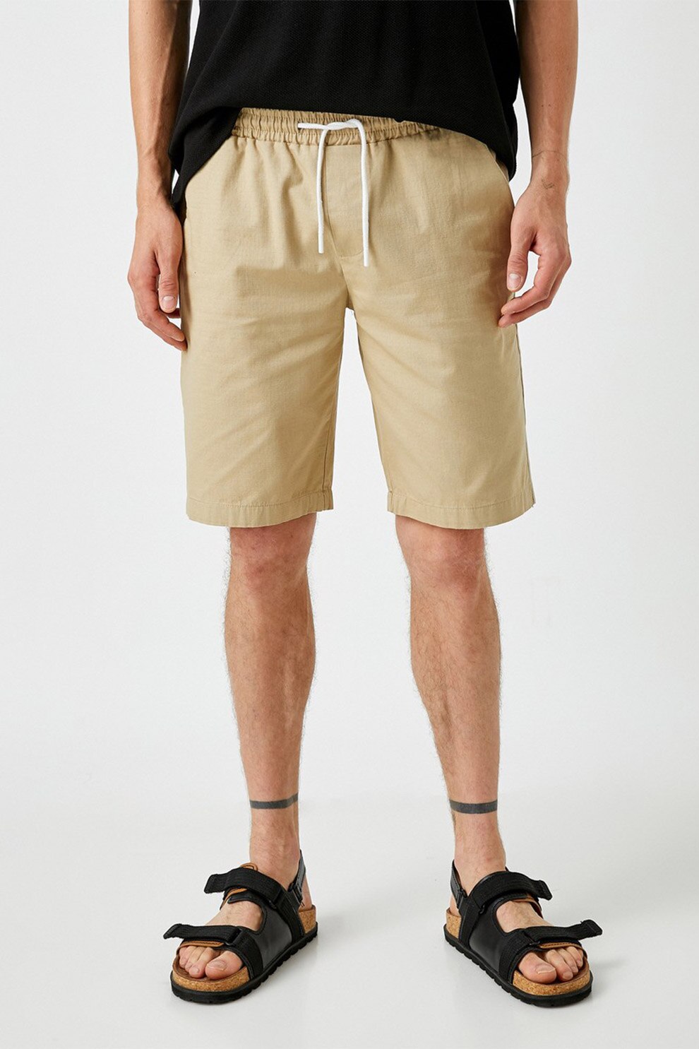 KOTON, Pantaloni scurti de bumbac cu snur, Maro camel