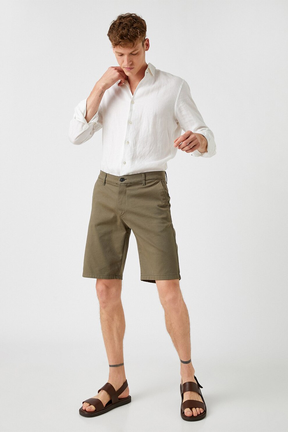 KOTON, Bermude chino cu talie medie, Verde militar