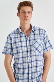 KOTON, Camasa cu imprimeu in carouri si buzunar pe piept, Albastru/Alb KOTON, Camasa cu imprimeu in carouri si buzunar pe piept, Albastru/Alb