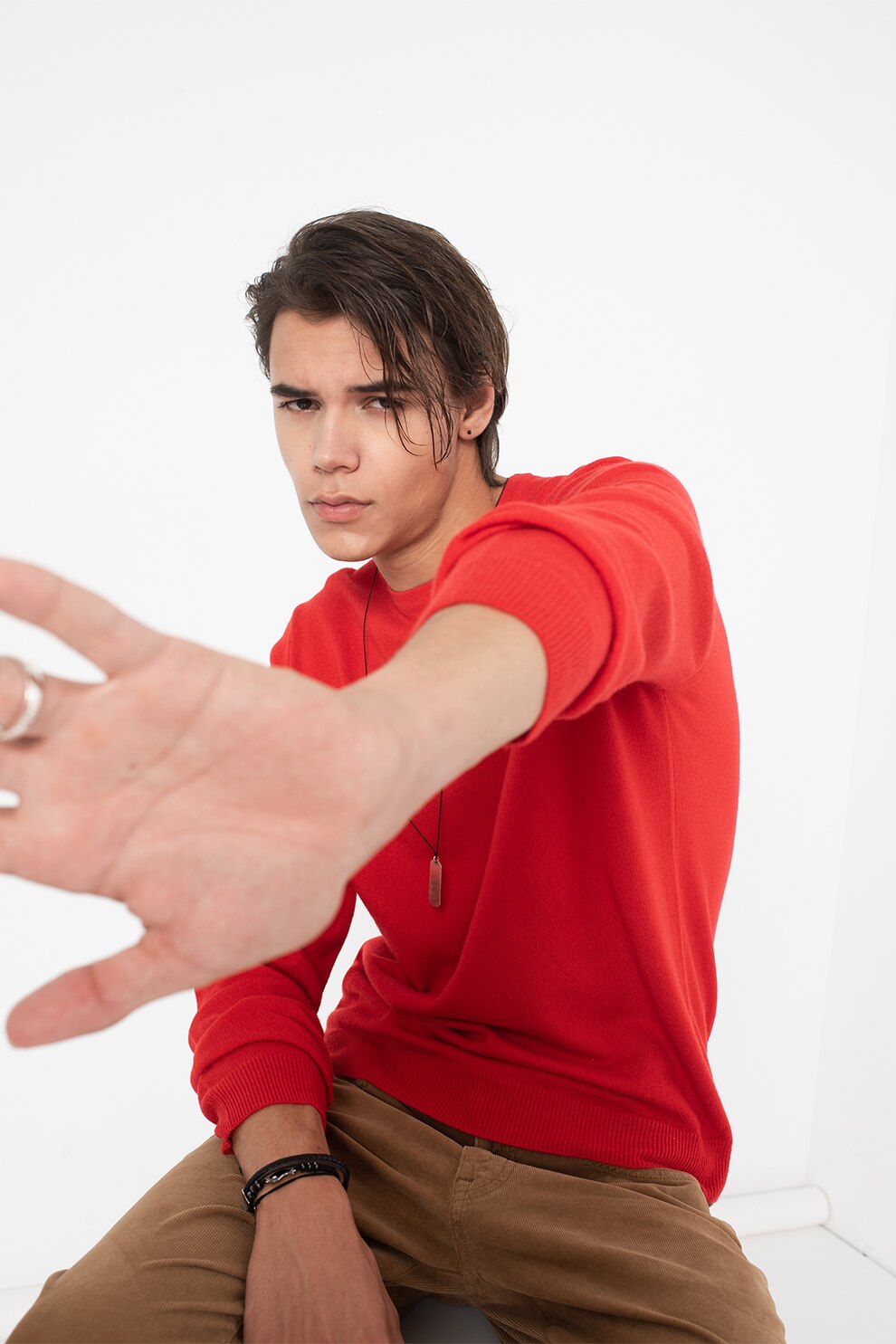 Lacoste, Pulover din casmir cu decolteu la baza gatului, Rosu vermilion, 3XL