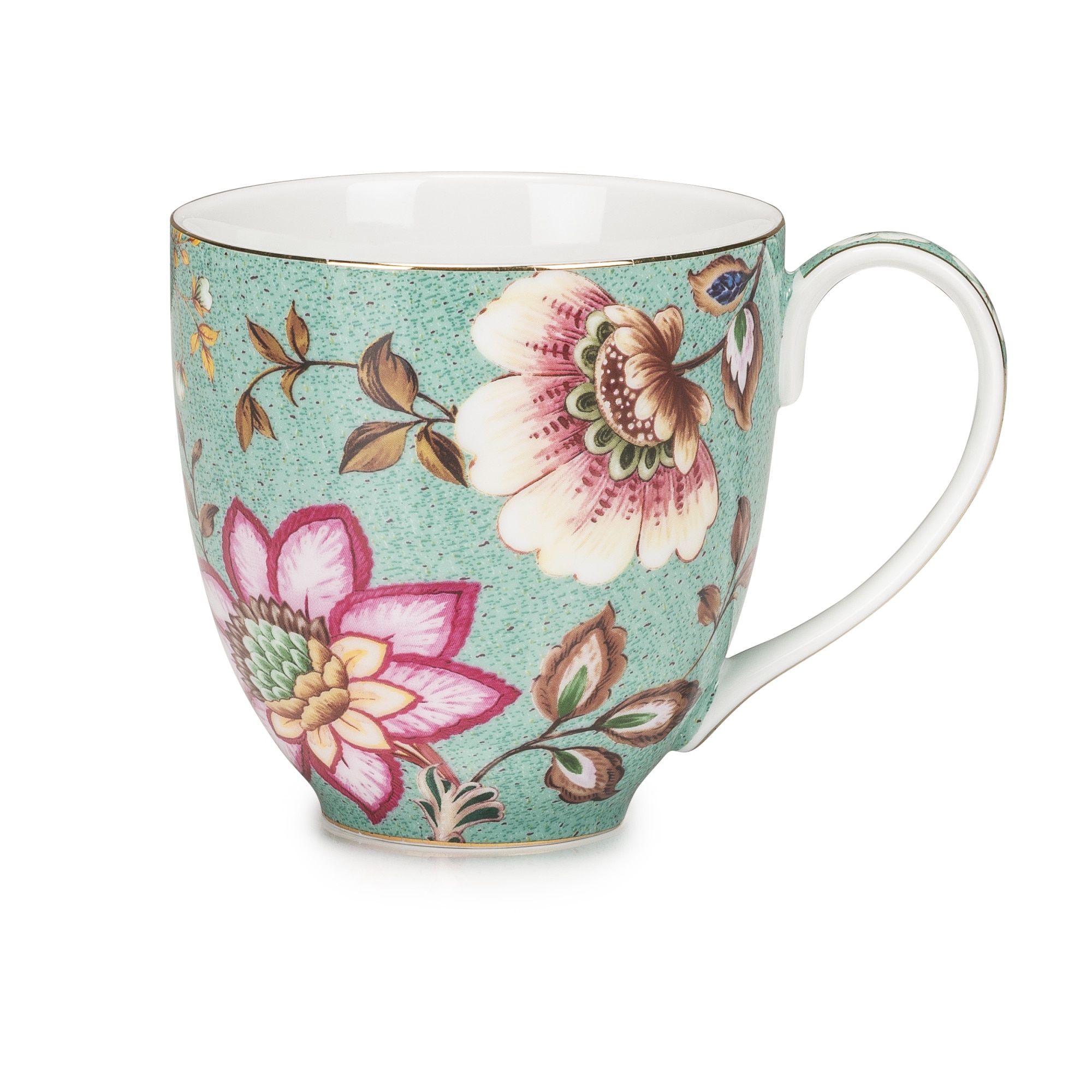 Cana din portelan, verde, colectia Fleurs, 330 ml