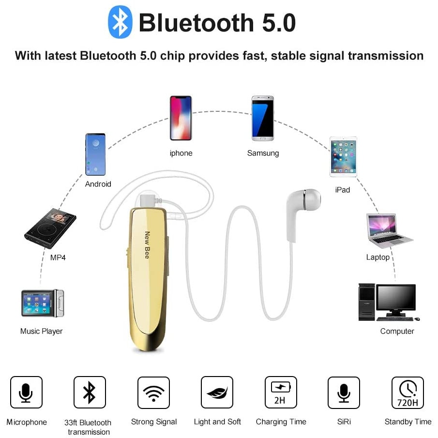 wage elephant Sitcom Casca New Bee Bluetooth V5.0, Handsfree, wireless, Reincarcabile, Stereo,  Auriu - eMAG.ro