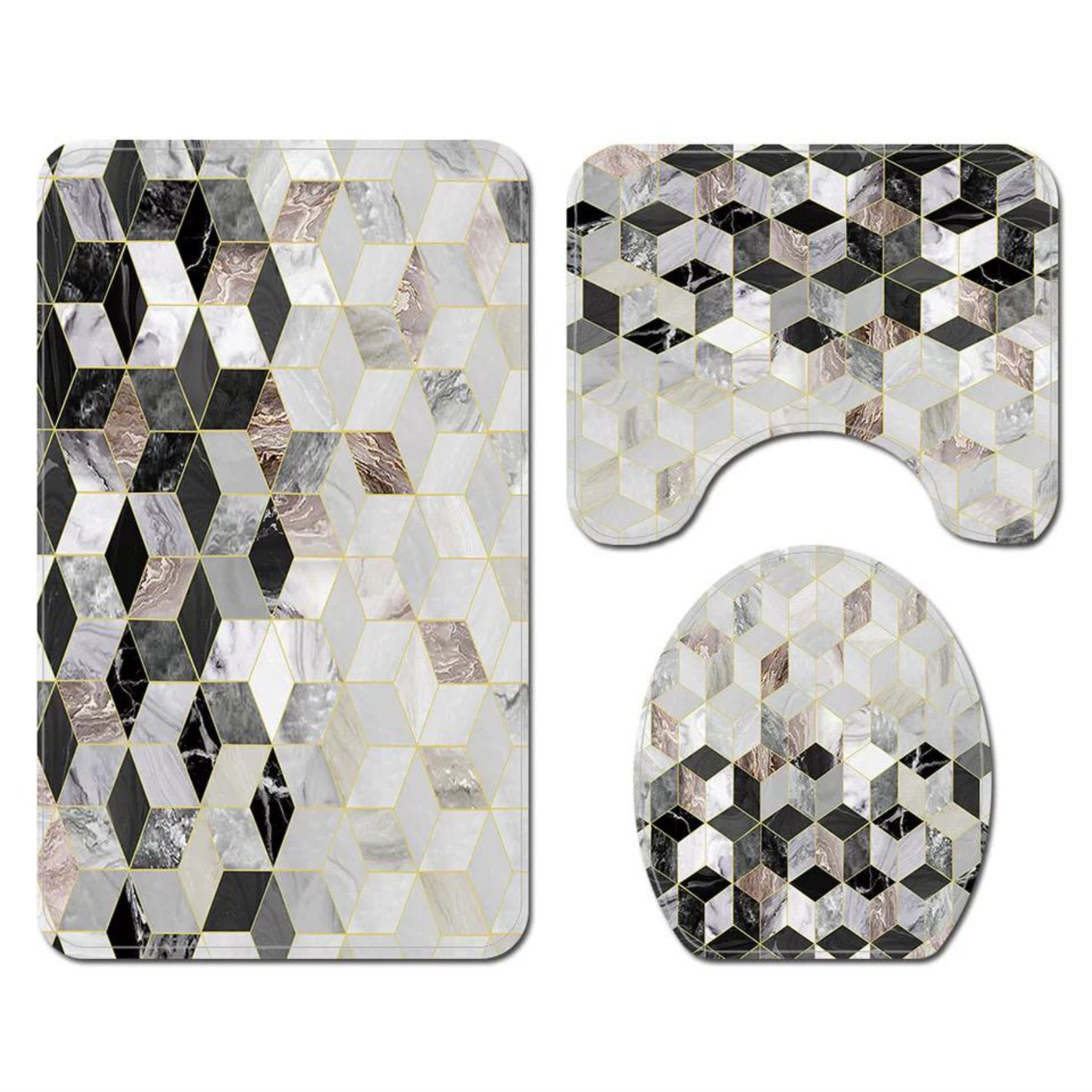 Set 3 Covorase Baie FizioTab, Antiderapante, Model Romburi