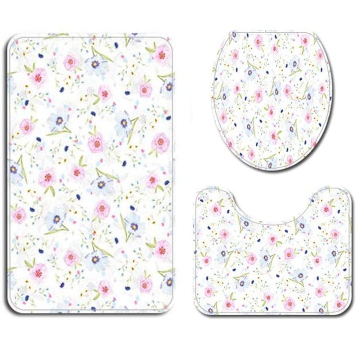 Set 3 Covorase Baie FizioTab, Antiderapante, Model Floricele