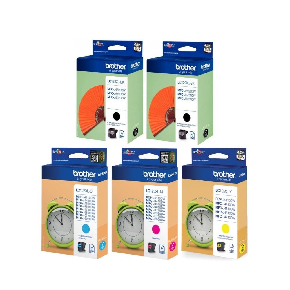 Set Cartus cerneala Brother Original 2xLC129XLBK Negru LC125XLC Cyan LC125XLM Magenta LC125XLY Galben 51600 pagini