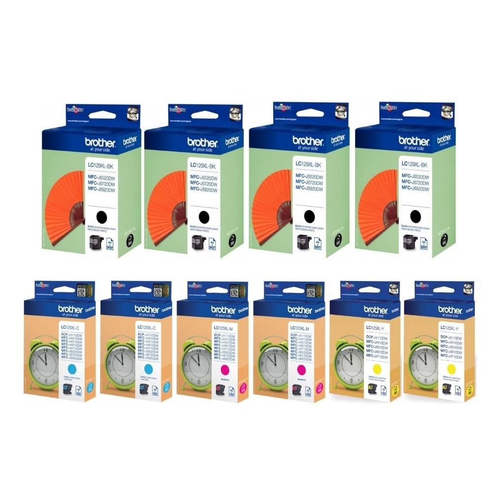Set Cartus cerneala Brother Original 4x LC129XLBK Negru 2x LC125XLC 2x LC125XLM Magenta 2x LC125XLY Galben 103200 pagini