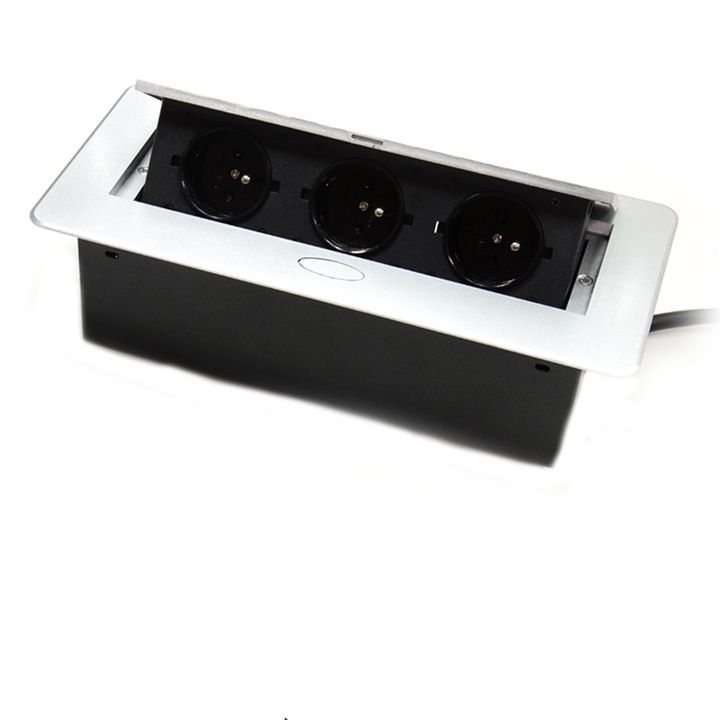 Priza Tripla, Spacetronik, SPS-D33S, Incorporabila, Negru/Argintiu