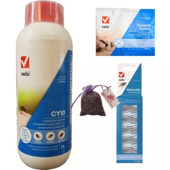 Set Insecticide profesionale CY10, 1L si Duracid furnici, 100 gr si 6x Banda adeziva muste si Saculet lavanda 10 gr, anti insecte, gandaci, plosnite, tantari Set Insecticide profesionale CY10, 1L si Duracid furnici, 100 gr si 6x Banda adeziva muste si Saculet lavanda 10 gr, anti insecte, gandaci, plosnite, tantari