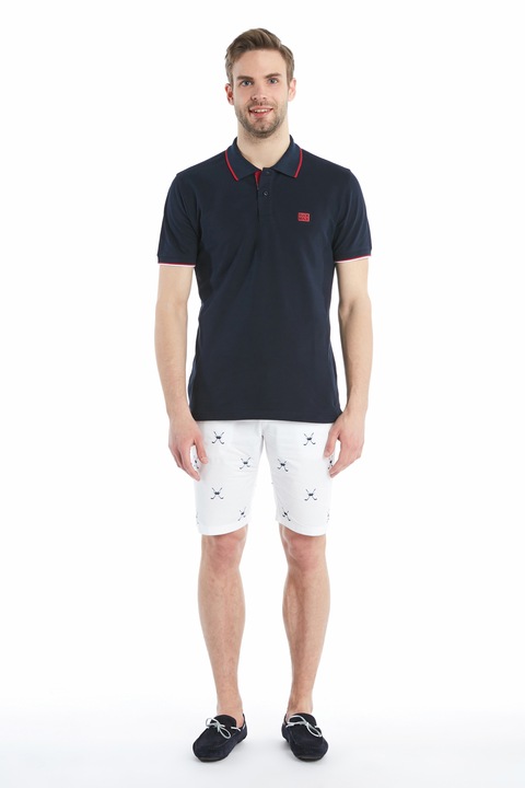 Pantaloni scurti Ruck&Maul, Imprimeu grafic, Bumbac/Elastan, Alb