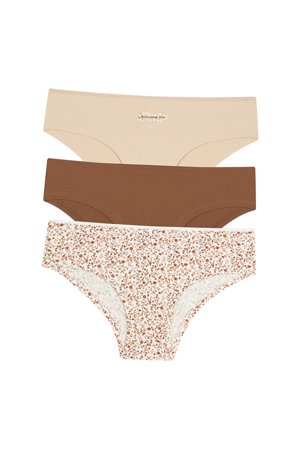 Penti, Set de chiloti hipster cu model uni si floral - 3 perechi, Maro