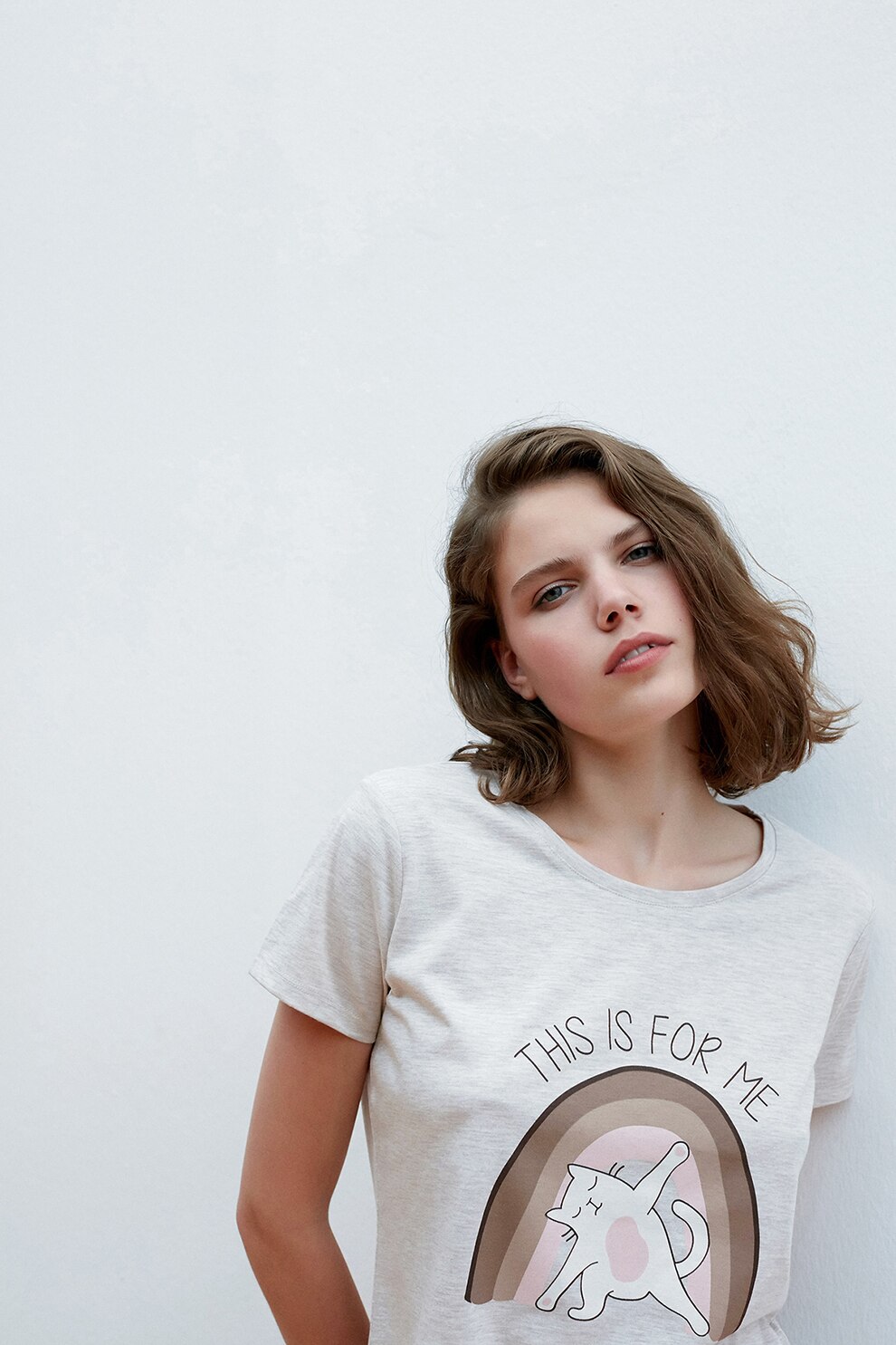 Penti, Pijama cu pantaloni scurti, din amestec de bumbac, cu imprimeu, Negru/Gri melange