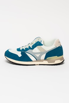 Mizuno, Pantofi sport din piele intoarsa cu model colorblock GV87, Alb/Albastru petrol