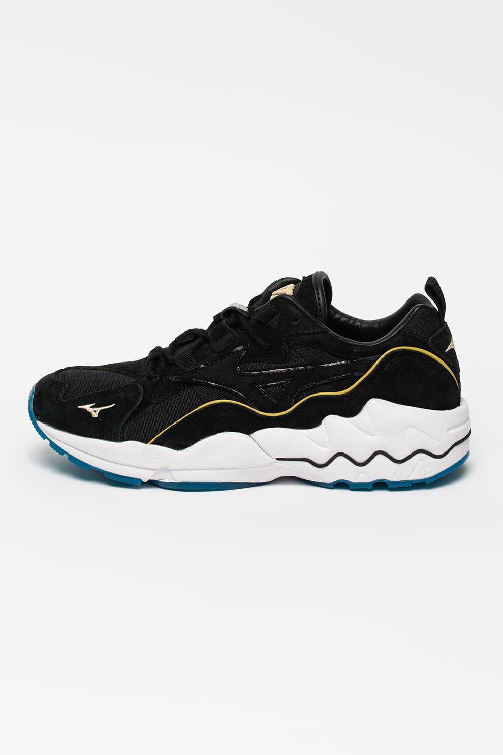 Mizuno, Pantofi sport din piele intoarsa cu garnituri din plasa Wave Rider 1, Negru