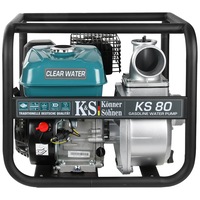 Motopompa pentru apa curata Könner&Söhnen KS 80, 6.5 CP, 1000 l/min debit maxim, 3600 RPM, 28 m inaltime maxima refulare, 7 m adancime maxima absorbtie, carcasa aluminiu, 3.6 l benzina