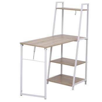 Birou cu biblioteca Homcom, 3 rafturi, PAL/Metal, 106x48x128 cm, Alb/Maro Birou cu biblioteca Homcom, 3 rafturi, PAL/Metal, 106x48x128 cm, Alb/Maro