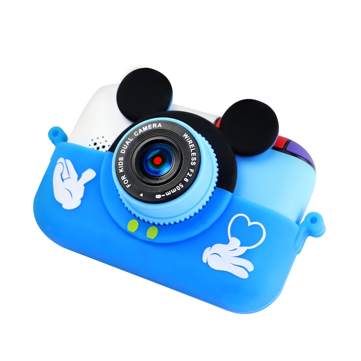 DacEnergy © gyermekkamera / videó, Mickey Mouse design, kettős kamera, játékok, kreatív szűrő, 2,4 hüvelykes IPS képernyő, kék szín