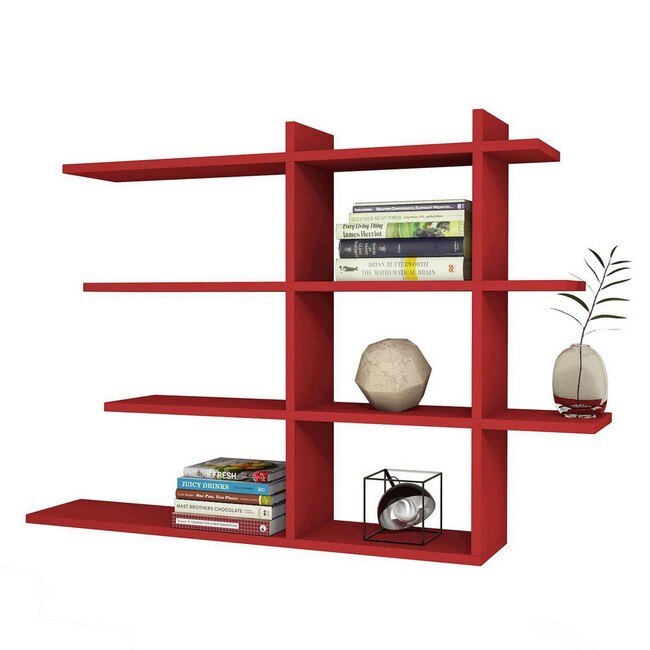 Raft de perete Homemania, 120 x 22 x 82 cm, Lemn, Rosu